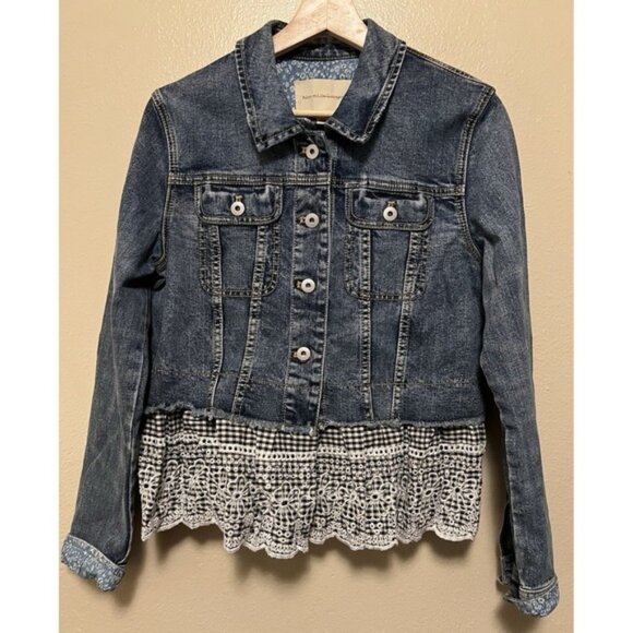 Anthropologie Pilcro and the Letterpress Denim Jacket Eyelet Trim Women's Medium - Picture 2 of 14